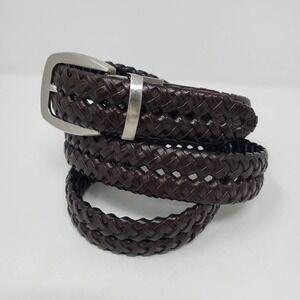 TKLA Leather Trim Imitation Leather Braided Black Brown Men Belt Size Large